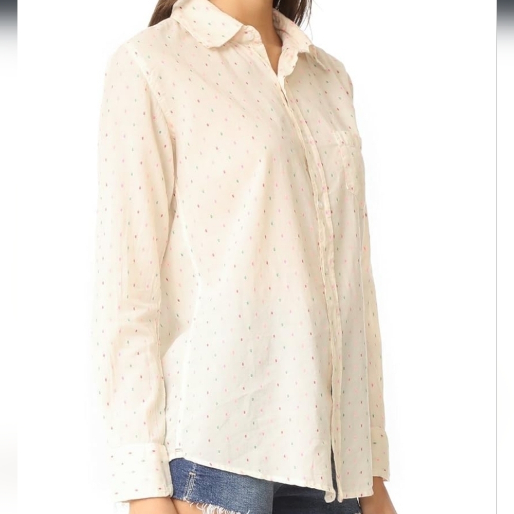 Sundry Anthropologie White Button-Up Polka Dot Size 2